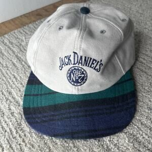 Vintage Jack Daniels Old No 7 Hat Cap Men's Plaid Bill Strap Back Made In USA